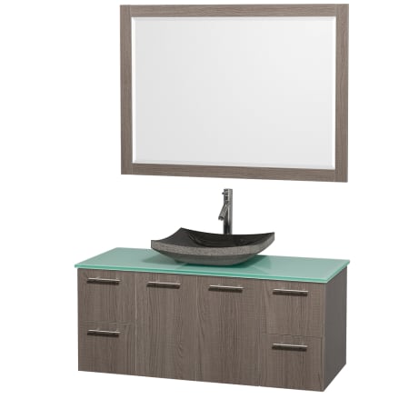 Grey Oak Vanity with Green Glass Top and Altair Black Granite Sink