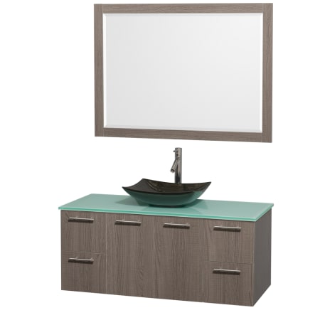 Grey Oak Vanity with Green Glass Top and Arista Black Granite Sink