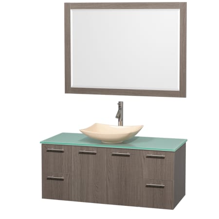 Grey Oak Vanity with Green Glass Top and Arista Ivory Marble Sink