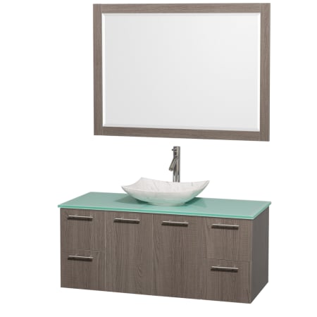 Grey Oak Vanity with Green Glass Top and Arista White Carrera Marble Sink