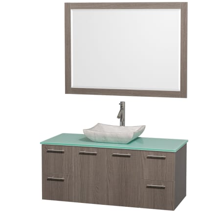 Grey Oak Vanity with Green Glass Top and Avalon White Carrera Marble Sink