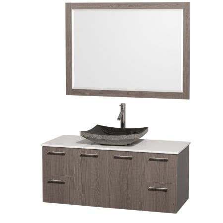 Grey Oak Vanity with White Stone Top and Altair Black Granite Sink