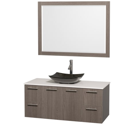 Grey Oak Vanity with White Stone Top and Arista Black Granite Sink