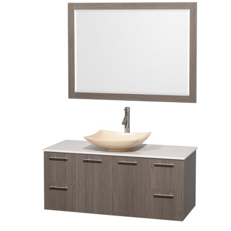 Grey Oak Vanity with White Stone Top and Arista Ivory Marble Sink