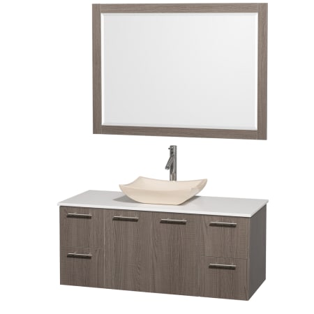 Grey Oak Vanity with White Stone Top and Avalon Ivory Marble Sink