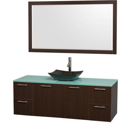 Espresso Vanity with Green Glass Top and Arista Black Granite Sink