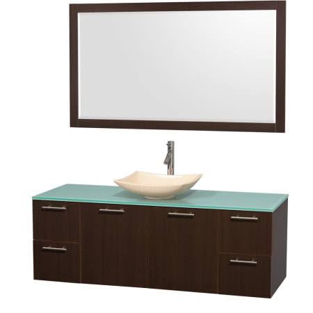 Espresso Vanity with Green Glass Top and Arista Ivory Marble Sink