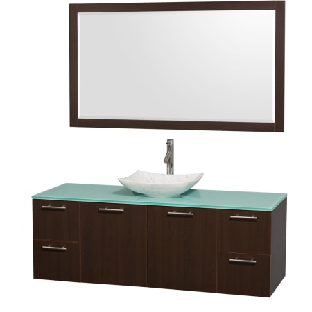 Espresso Vanity with Green Glass Top and Arista White Carrera Marble Sink