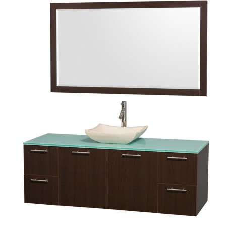 Espresso Vanity with Green Glass Top and Avalon Ivory Marble Sink