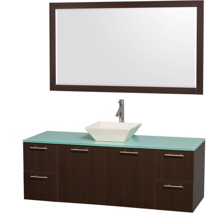 Espresso Vanity with Green Glass Top and Bone Porcelain Sink