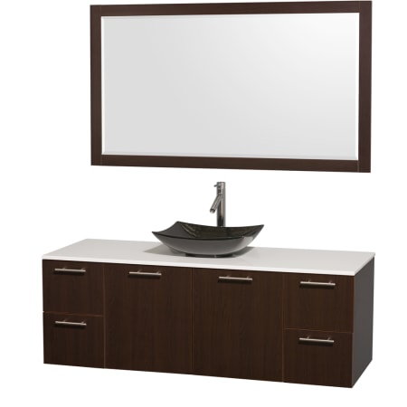 Espresso Vanity with White Stone Top and Arista Black Granite Sink