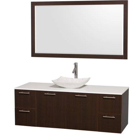 Espresso Vanity with White Stone Top and Arista White Carrera Marble Sink