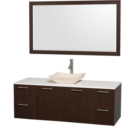 Espresso Vanity with White Stone Top and Avalon Ivory Marble Sink