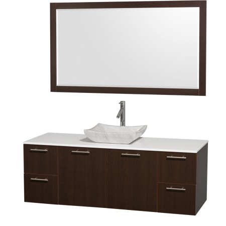 Espresso Vanity with White Stone Top and Avalon White Carrera Marble Sink