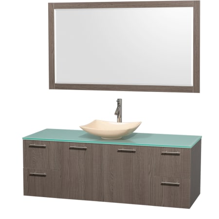 Grey Oak Vanity with Green Glass Top and Arista Ivory Marble Sink