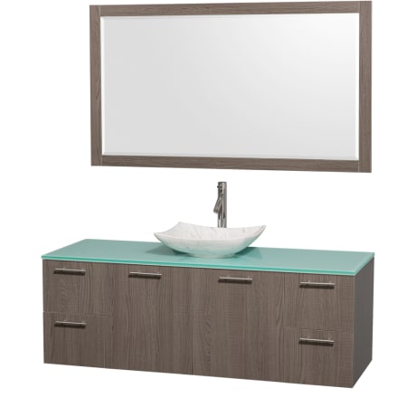 Grey Oak Vanity with Green Glass Top and Arista White Carrera Marble Sink