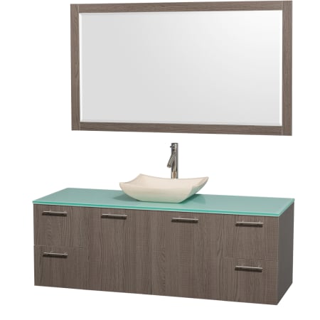 Grey Oak Vanity with Green Glass Top and Avalon Ivory Marble Sink