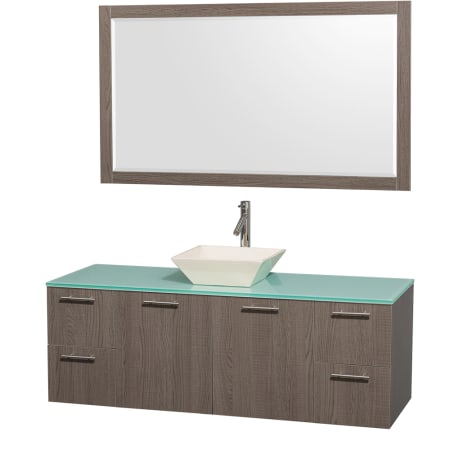 Grey Oak Vanity with Green Glass Top and Bone Porcelain Sink