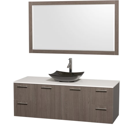 Grey Oak Vanity with White Stone Top and Arista Black Granite Sink