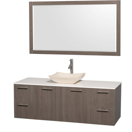 Grey Oak Vanity with White Stone Top and Avalon Ivory Marble Sink