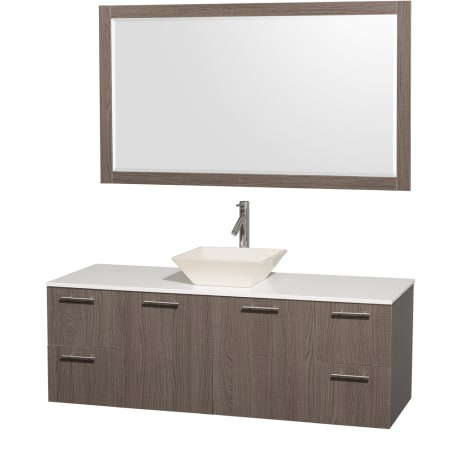 Grey Oak Vanity with White Stone Top and Bone Porcelain Sink