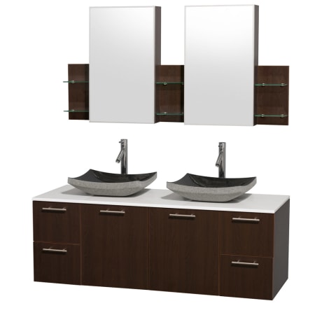 Espresso Vanity with White Stone Top and Altair Black Granite Sinks