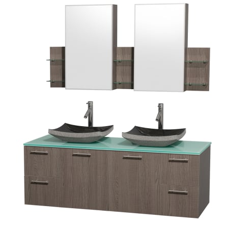 Grey Oak Vanity with Green Glass Top and Altair Black Granite Sinks