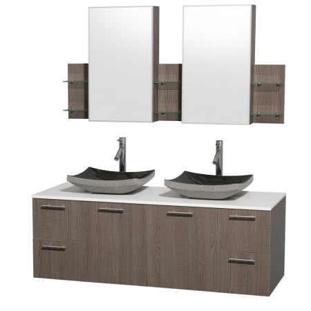 Grey Oak Vanity with White Stone Top and Altair Black Granite Sinks