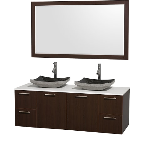 Espresso Vanity with White Stone Top and Altair Black Granite Sinks