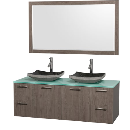 Grey Oak Vanity with Green Glass Top and Altair Black Granite Sinks