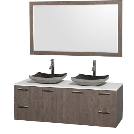 Grey Oak Vanity with White Stone Top and Altair Black Granite Sinks