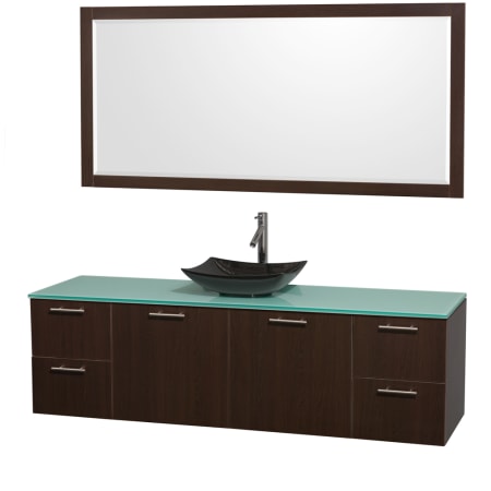 Espresso Vanity with Green Glass Top and Arista Black Granite Sink