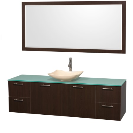 Espresso Vanity with Green Glass Top and Arista Ivory Marble Sink