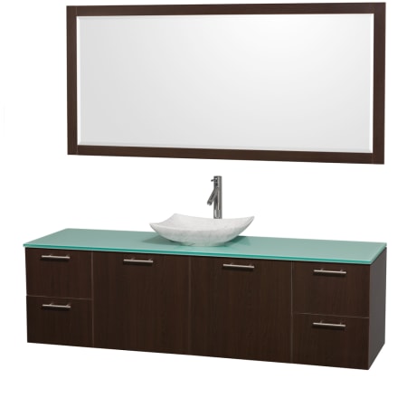 Espresso Vanity with Green Glass Top and Arista White Carrera Marble Sink