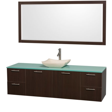 Espresso Vanity with Green Glass Top and Avalon Ivory Marble Sink