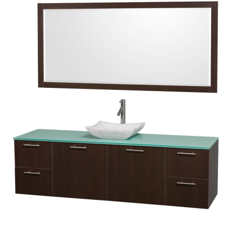 Espresso Vanity with Green Glass Top and Avalon White Carrera Marble Sink