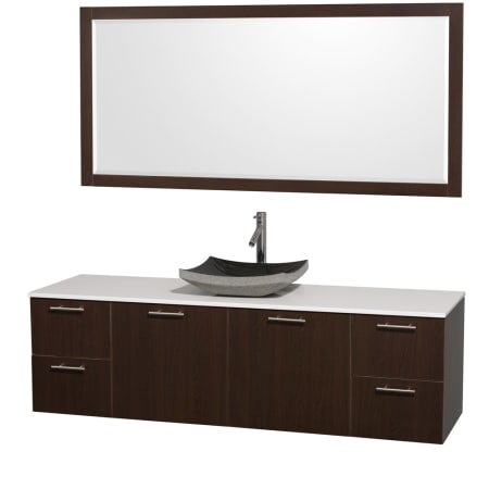 Espresso Vanity with White Stone Top and Altair Black Granite Sink