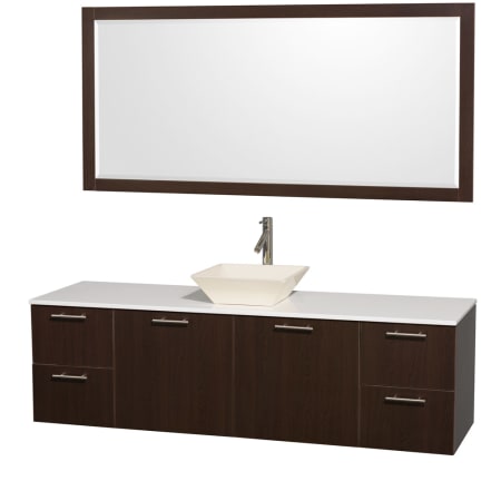 Espresso Vanity with White Stone Top and Bone Porcelain Sink