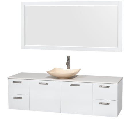 Glossy White Vanity with White Stone Top and Arista Ivory Marble Sink