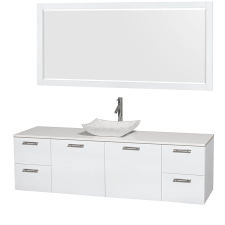 Glossy White Vanity with White Stone Top and Avalon White Carrera Marble Sink