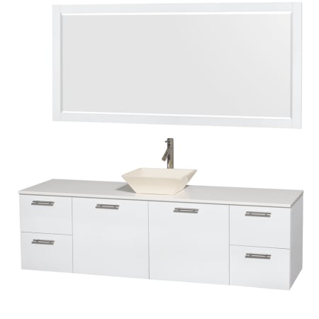 Glossy White Vanity with White Stone Top and Bone Porcelain Sink