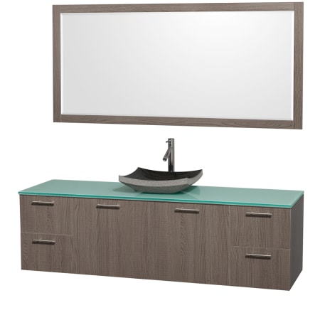 Grey Oak Vanity with Green Glass Top and Altair Black Granite Sink