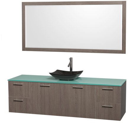 Grey Oak Vanity with Green Glass Top and Arista Black Granite Sink