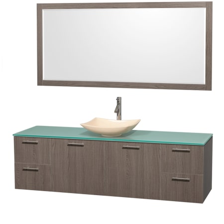 Grey Oak Vanity with Green Glass Top and Arista Ivory Marble Sink