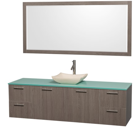 Grey Oak Vanity with Green Glass Top and Avalon Ivory Marble Sink