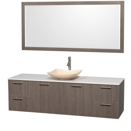 Grey Oak Vanity with White Stone Top and Arista Ivory Marble Sink