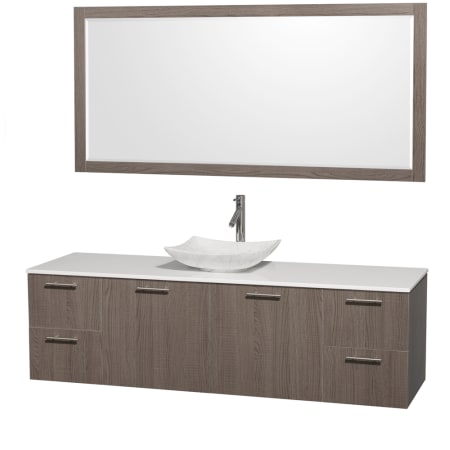 Grey Oak Vanity with White Stone Top and Arista White Carrera Marble Sink