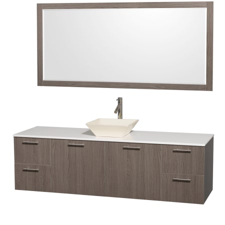 Grey Oak Vanity with White Stone Top and Bone Porcelain Sink