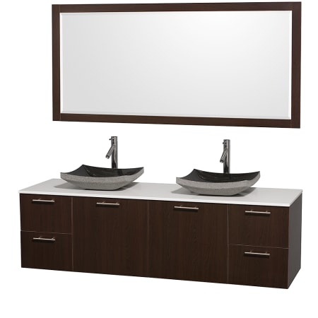 Espresso Vanity with White Stone Top and Altair Black Granite Sinks