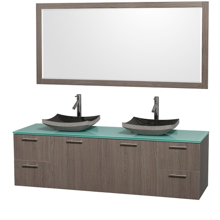 Grey Oak Vanity with Green Glass Top and Altair Black Granite Sinks